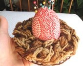 Pincushion Pin Cushion Bird Nest Egg Brown Red Dot