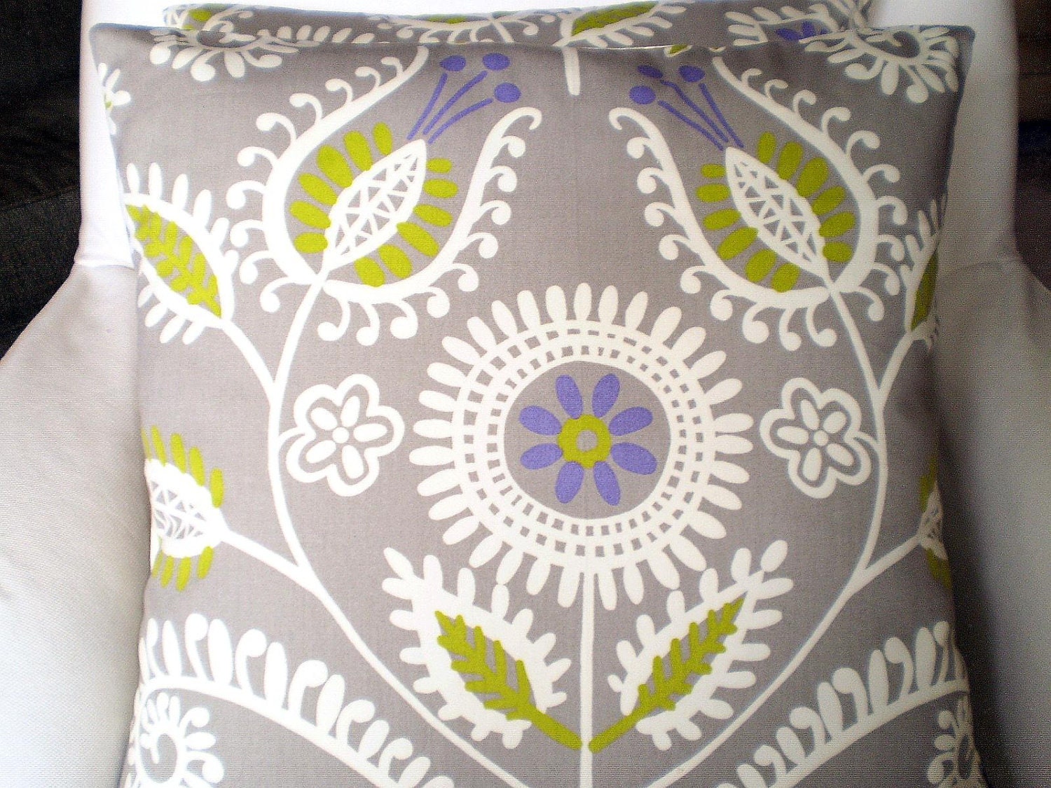 Decorative Pillows Accent Pillows, Throw Pillow Cushion Covers Gray Lime Green Purple Cream New Waverly - Two 18 x 18 - fabricjunkie1640