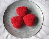 Felted hearts fire red set of 3