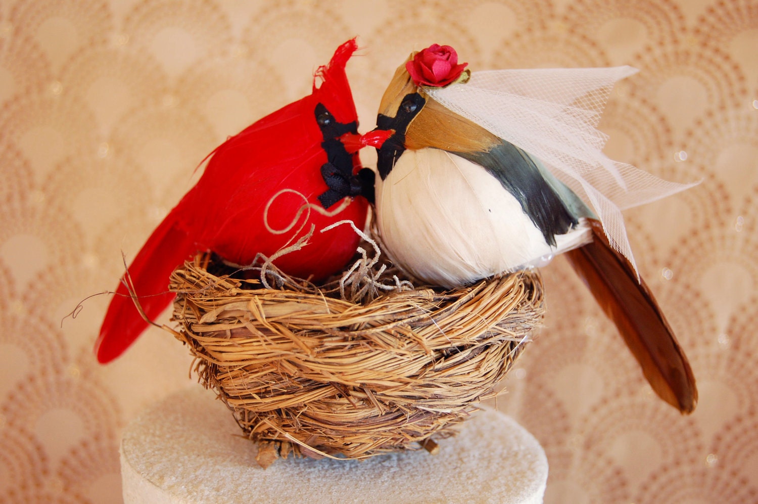 Cardinal Bride & Groom Wedding Cake Topper