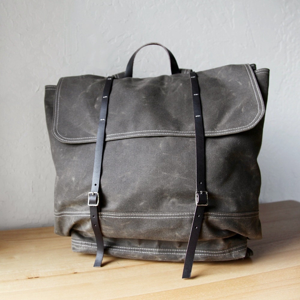 The Rucksack // Backpack  in Raw Cocoa Waxed Canvas and Leather