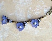 Dainty Flowers Purple Necklace Vintage Inspired, Neo Victorian, Antiqued Brass