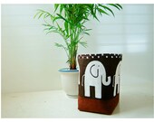 Box elephant Linen Brown white Chocolate Organizer Bin Storage Basket Handmade tagt team Gift Wrap