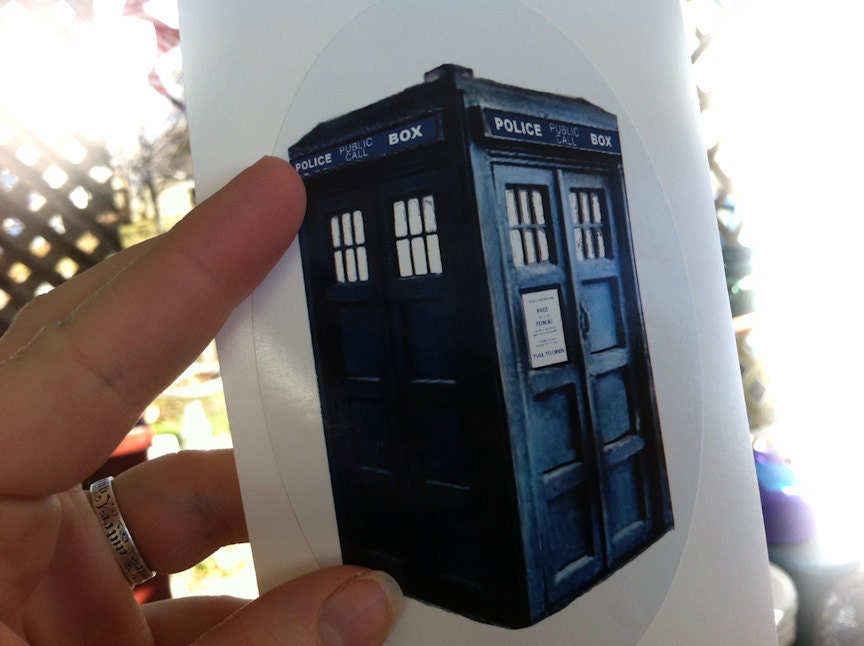 Doctor Who tardis Inspired Bumper Sticker, Vinyl Laptop Decal, Oval or Cut Out, Blue Police Box