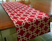 Table Runner - Contemporary Red and White Lattice - 15" x 54" - Additional Colors Available