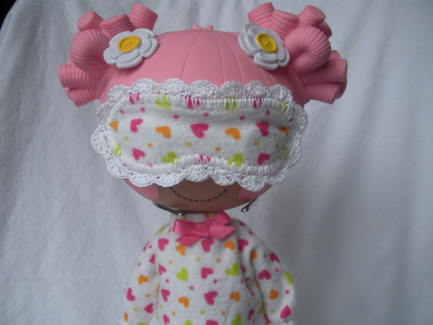 Lalaloopsy doll pajamas and sleep mask - Tiny Hearts and Dots