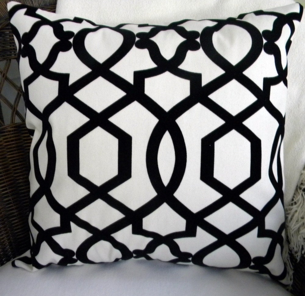 Designer Decorative Pillow Cover - Black and White  Velvet  Trellis - 18" Square
