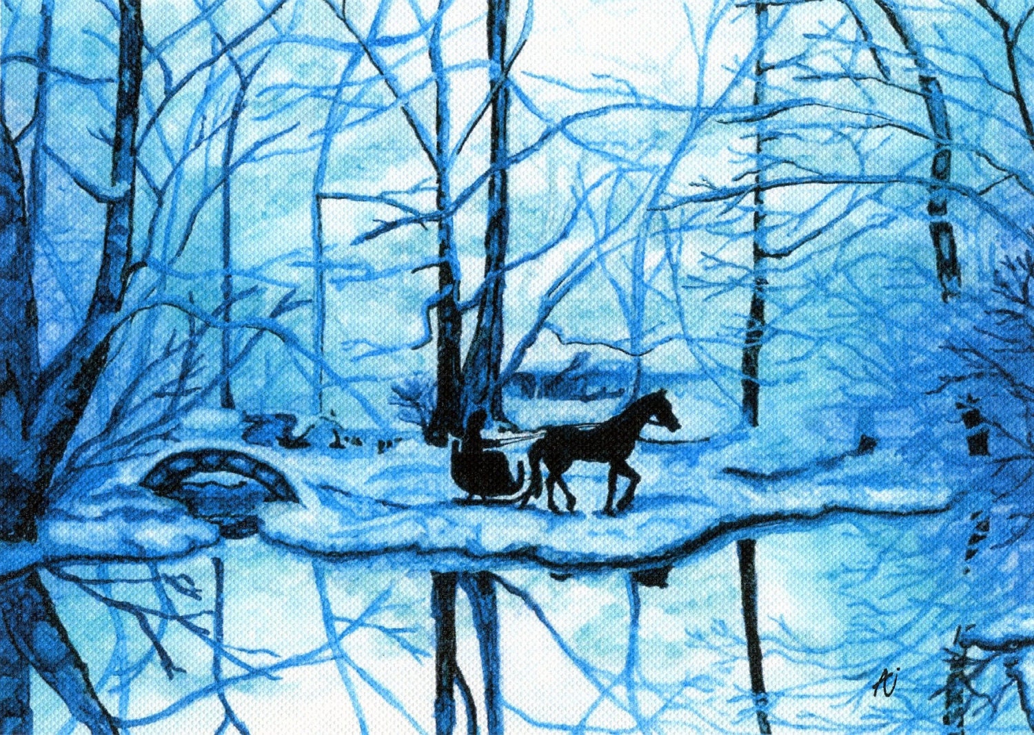 Horse Sleigh Card, Robert Frost, 5x7 Art Print