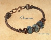 Oceanus - Lampwork Glass Copper Bangle Bracelet