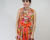 Vintage Maxi Dress / Vibrant Floral Maxi / Ruffle Dress / 1970s
