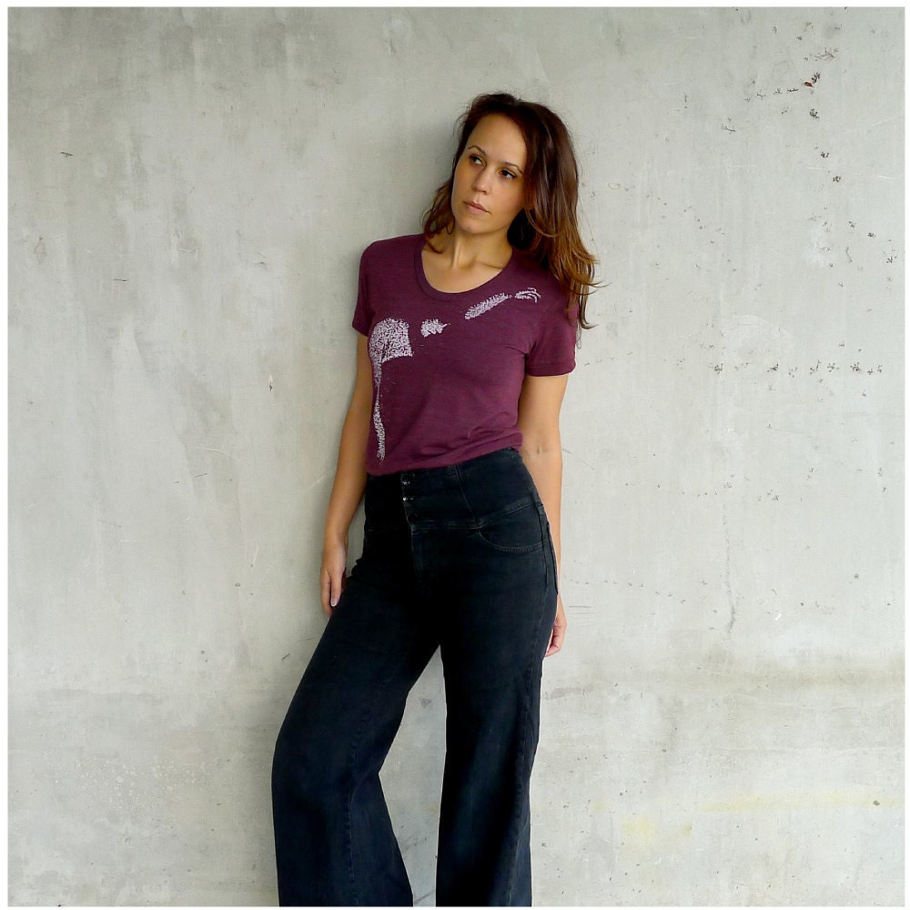 SALE - The Vamp Tshirt - womens fashion - SMALL - Theda Bara silhouette on American Apparel heather cranberry track tees