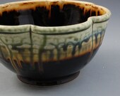Ebony Brown Fern Green and Blue 6-Dent Serving Bowl Handmade Porcelain by Mark Hudak