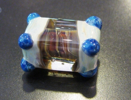 Whirled Peas - Looking Glass Focal - Creamy Blues and Browns with Blue Dots