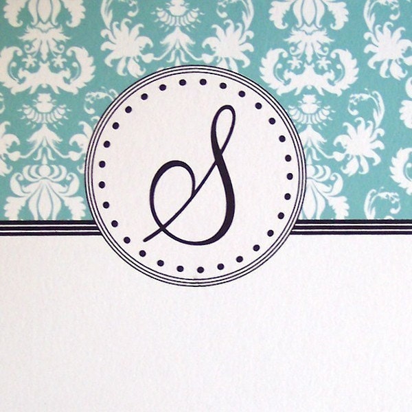 Vintage Damask Personalized Note Card Set - Custom Colors and Monogram