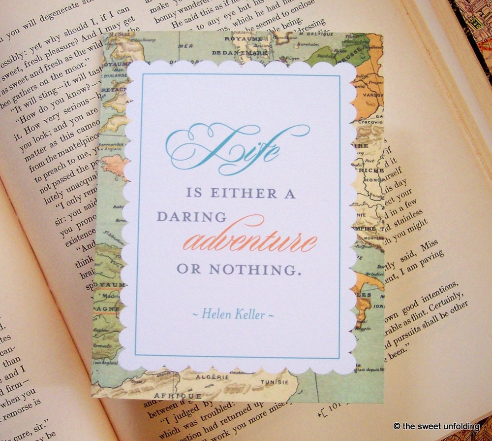 Vintage Map Giclee Print - Life is a Daring Adventure - Helen Keller Quote - 8x10 Art Print