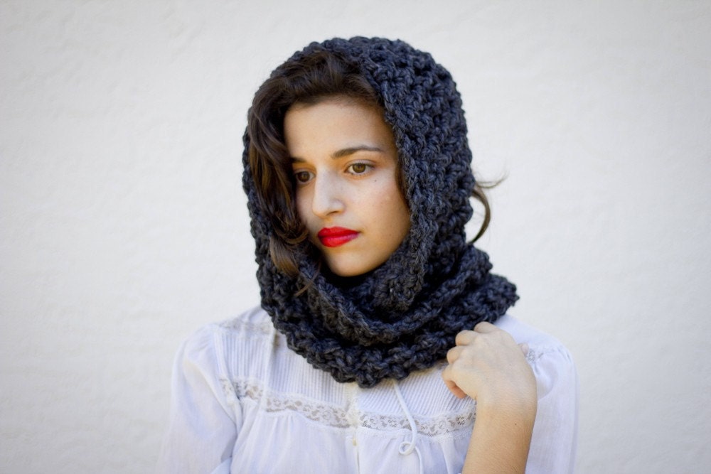 The Beginners Cowl Hand Knit in Charcoal Wool Blend - READY TO SHIP