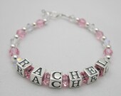 Personalized Name Baby Bracelet Sterling Silver and Swarovski Crystals: Newborn, Infant, Baby, Toddler, Girl - Ships in 2 days