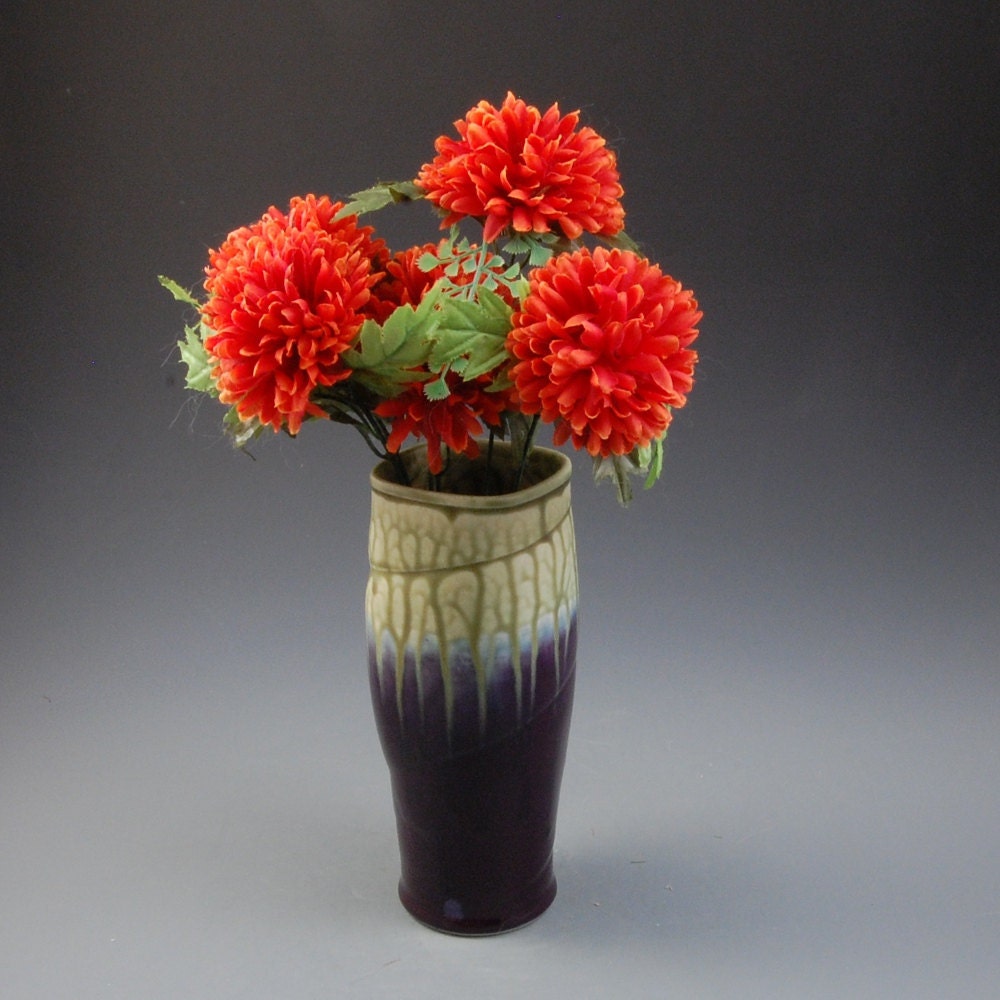 Vase Eggplant Purple Fern Green Handmade Porcelain by Mark Hudak
