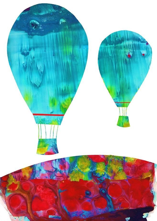 Hot Air Balloons Art Print Blue Red