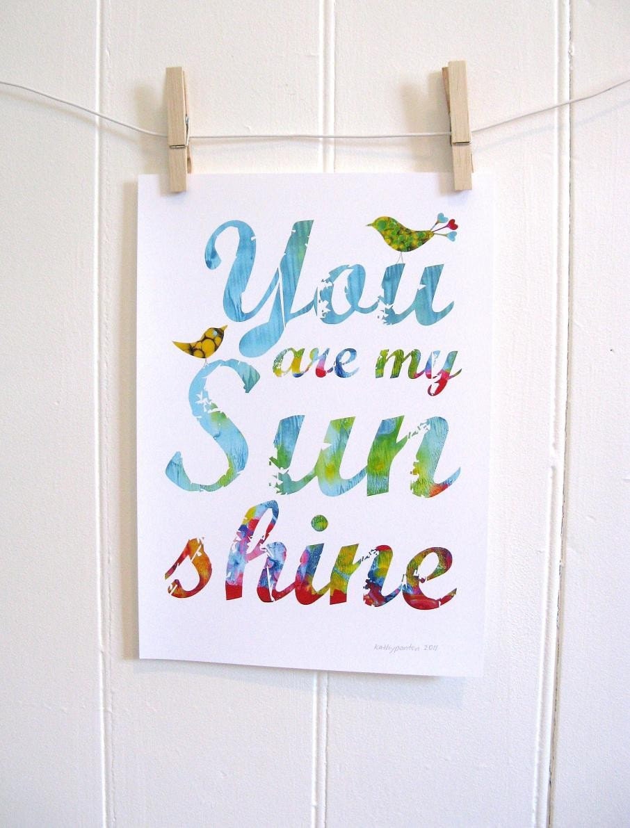 Nursery Art Typography Print (You Are My Sunshine) (with birds)