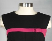 Vintage 1960s Mod Ole Border Black Wool Crepe Romantic Bow Shift Cocktail Party Dress