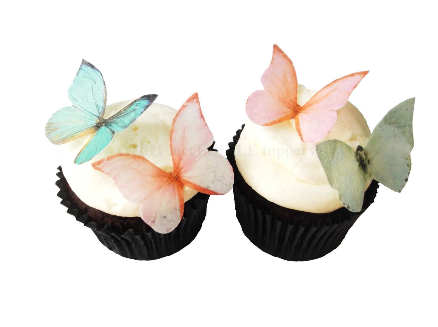 24 Edible Butterflies - Coral and Sage  - Cake Topper - Spring Wedding - Destination Wedding