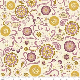 So Sophie - Laminated Cotton Fabric - Cream/Purple Floral - Riley Blake - 1 yd