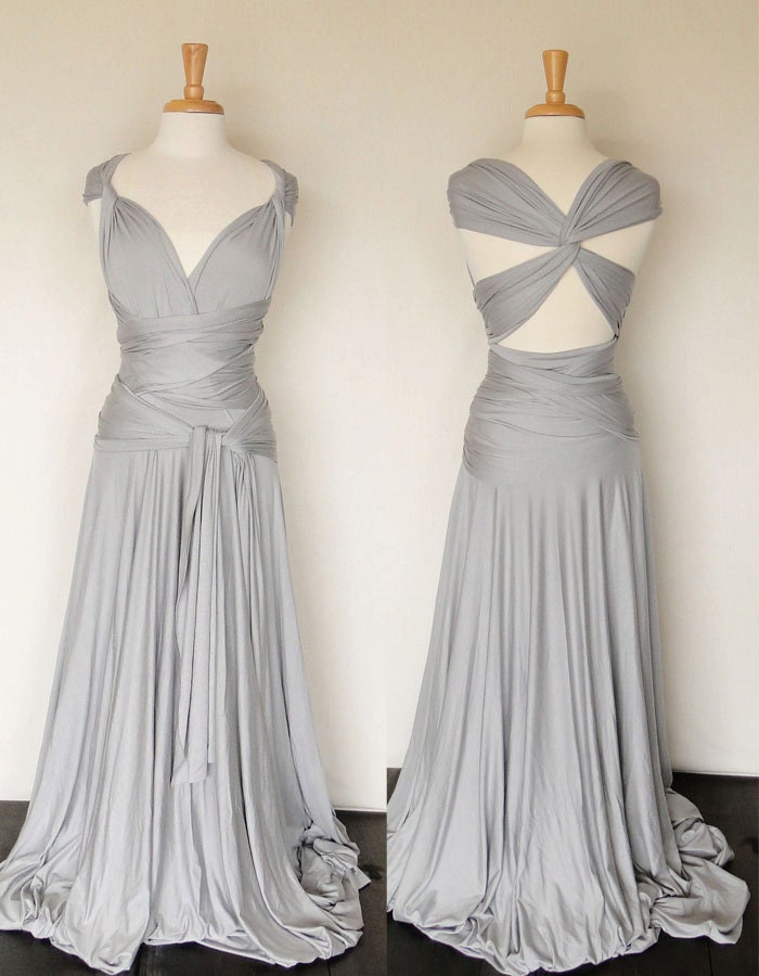 Convertible Infinity Dress, Floor length wrap dress in Stone Grey