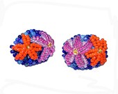 PINK ORANGE BLOSSOM beaded clip on earrings