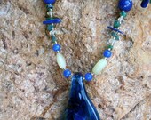 BLUE DANUBE Necklace (Handblown Lampwork Glass, Lapis, Emerald, Honey Opal, Citrine, Mountain Jade)