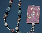 URBAN COWGIRL Necklace (Spicy Jasper, Red Hair Quartz, Onyx, Mother of Pearl, Garnet, Rhodocrosite, Wax Opal, Buri Seed)