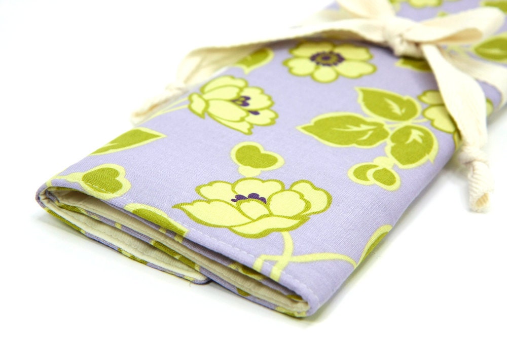 Knitting Needle Case or Art Tool Organizer - TUTTI FRUITI LAVENDER - 30 natural pockets for any sizes straight circular dpn or paint brushes