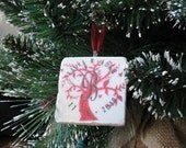 Monogram Red Tree Personalized Ornament With Gift Box