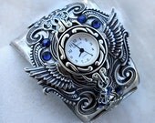 Silver Cuff Watch Cobalt Blue