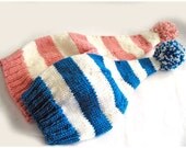Baby Elf Hat, Striped With Pom Pom, Stocking Cap, Washable Merino Wool, Custom Made to Order - You Choose The Colors
