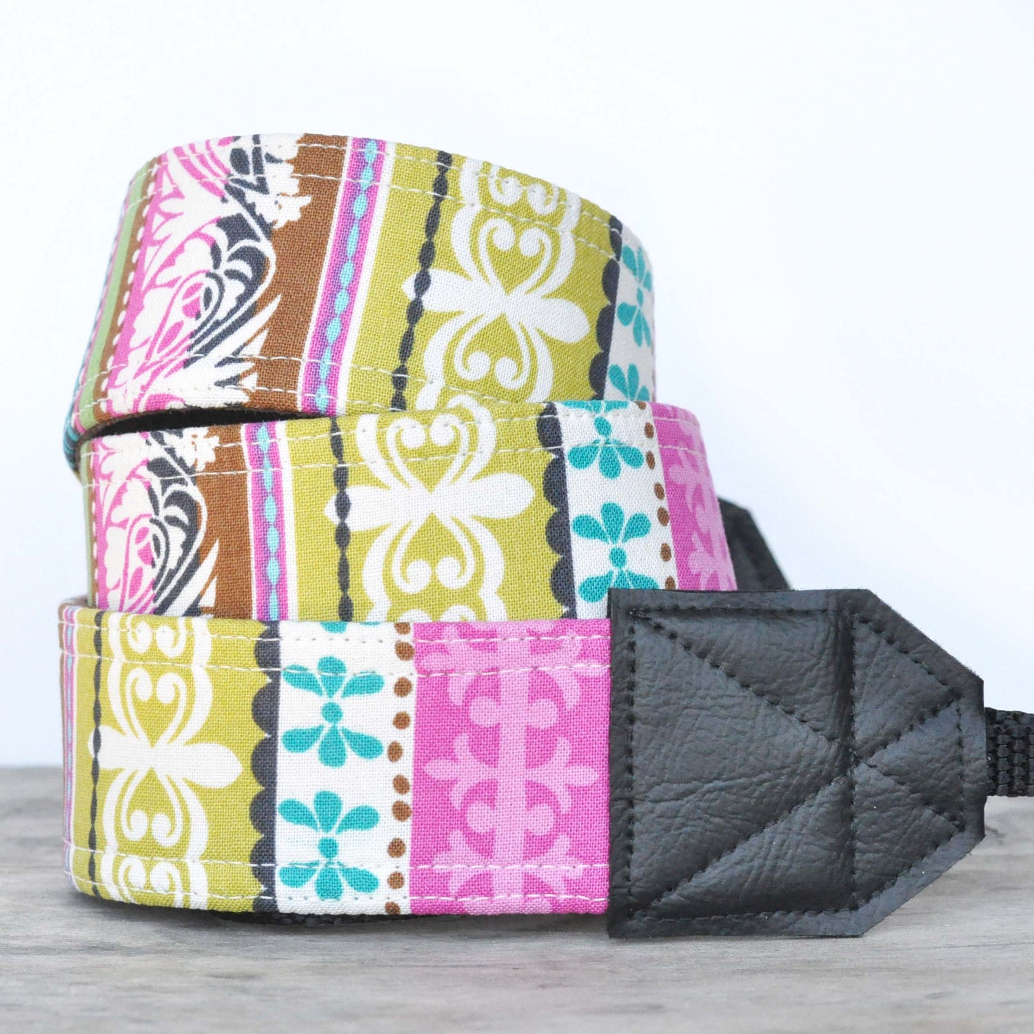 Camera Strap for SLR or DSLR - Boho Stripes - Pink Turquoise Green Brown