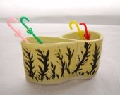 Yellow Retro Toothpick Cocktail Pick Holder with Two Pockets