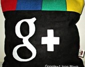 Unique Designer 14x14" Black and Red Faux Suede Square Shape Pillow Cover with Insert Google Plus 1 Icon  Applique Ready to Ship