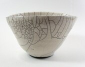 Ceramic Bowl, White Crackle, Raku Pottery