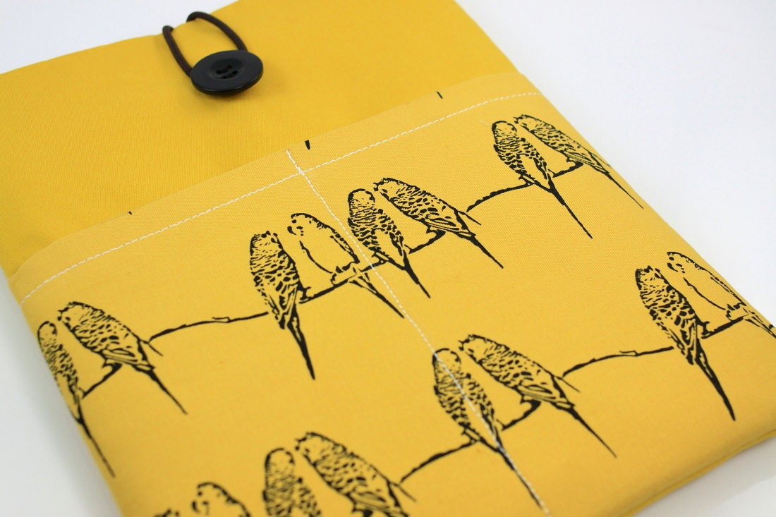 iPad Case, iPad Sleeve, iPad Cover, PADDED, with pockets for iPhone - Singing Parakeets