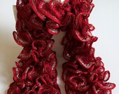 Red Ruffle Scarf Knitted Silver Layered Can Can Rico Yarn - TheCandyTree125