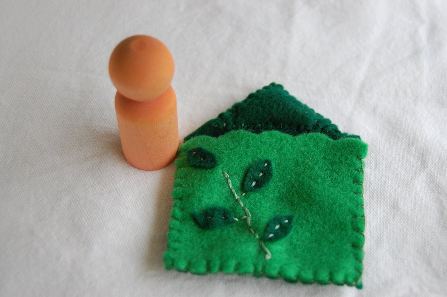 Hand dyed Wood Peg Doll with Felt Sleeping Bag (SALE)