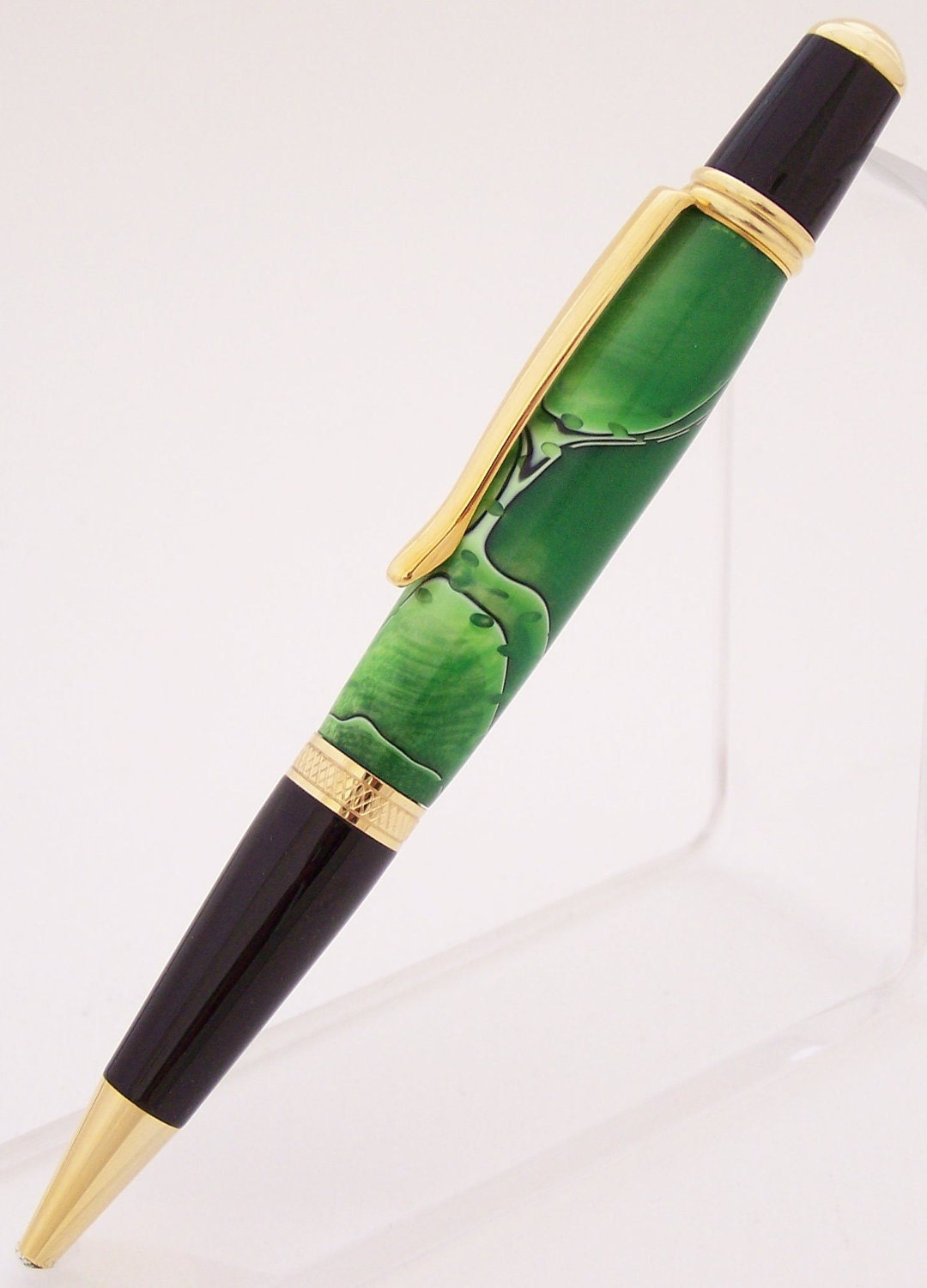 Green Swirl Acrylic Sierra Style Ballpoint Pen (Handmade in USA)