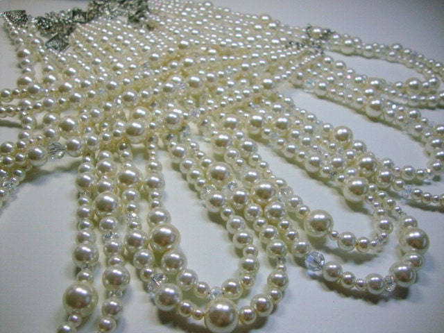 Bridesmaid Double Strand Pearl and Crystal Necklaces