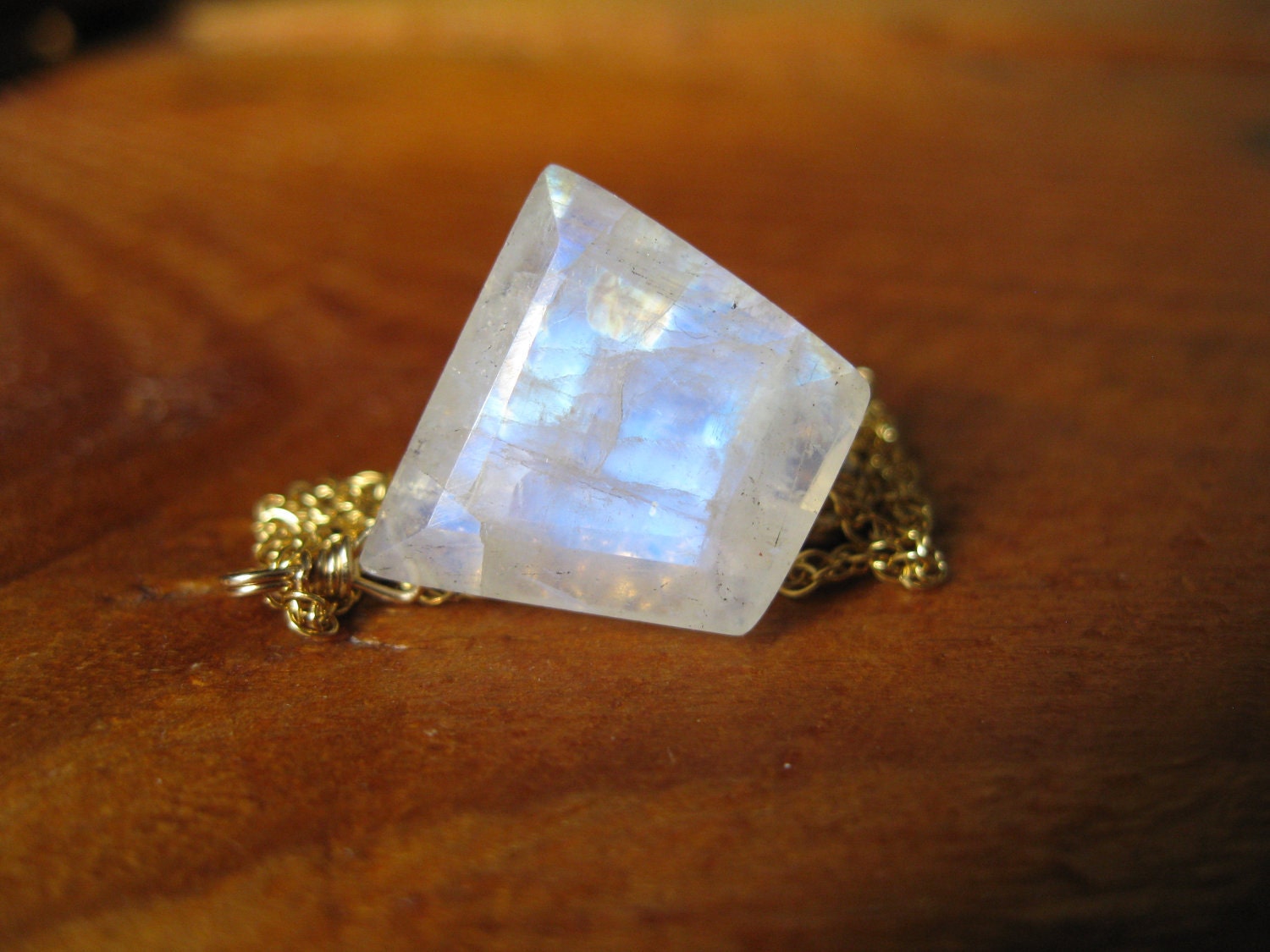 Rainbow Moonstone, Gold Necklace