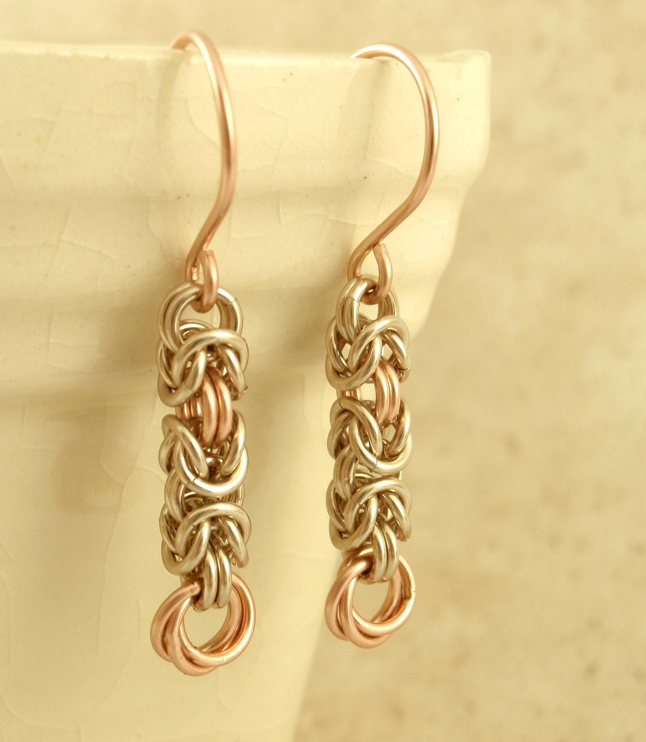 14kt White and Rose Gold Earrings - Petite Byzantine