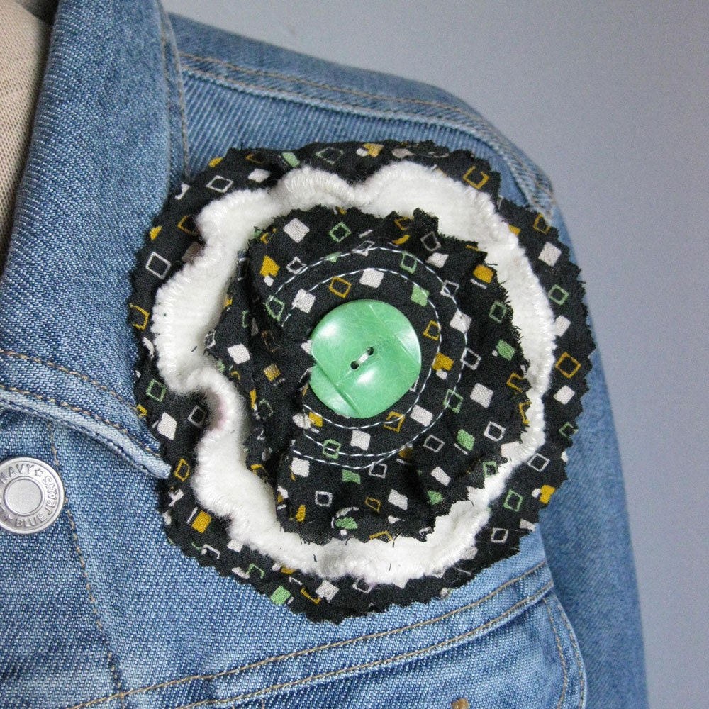 BROOCH ivory recycled wool sweater with black vintage print pin by Lynn Minney Designs