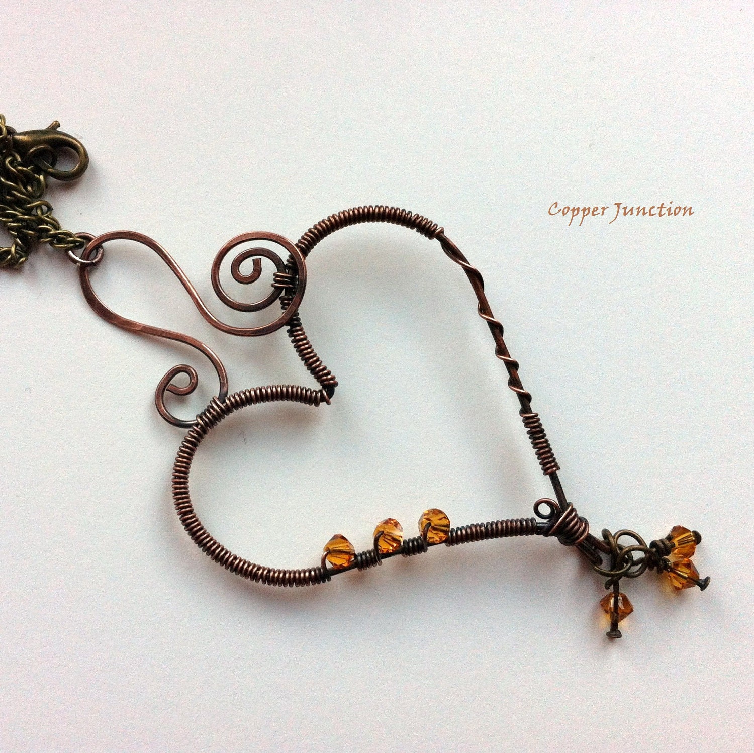 Flame Heart - Copper Wire wrapped Necklace