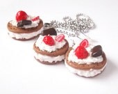 Earrings and Necklace, Cookies with Strawberry, Chocolate and Double Cream. Silver