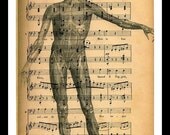 Male Muscular Body Drawing Print - Vintage / Antique French Music Sheet - Opera - Anatomical - SALE Reduced from 15 USD